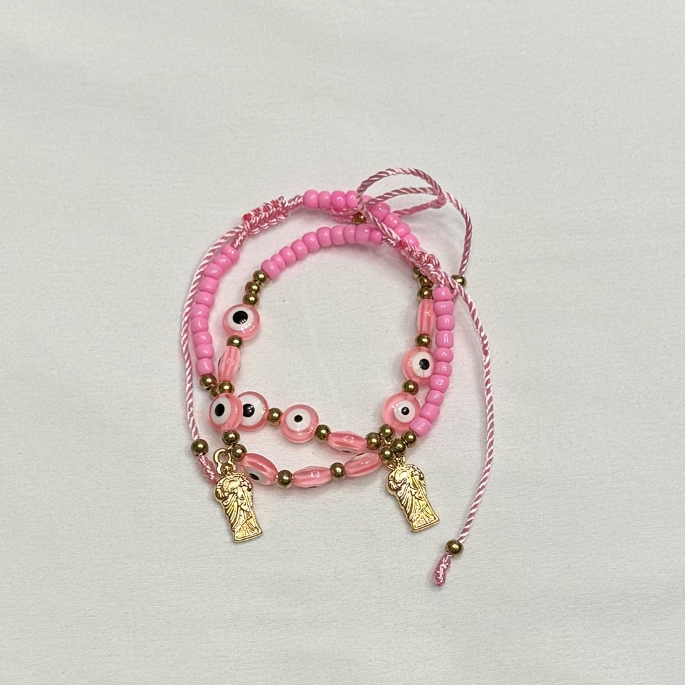 Good luck charm evil eye bracelets pink #11
